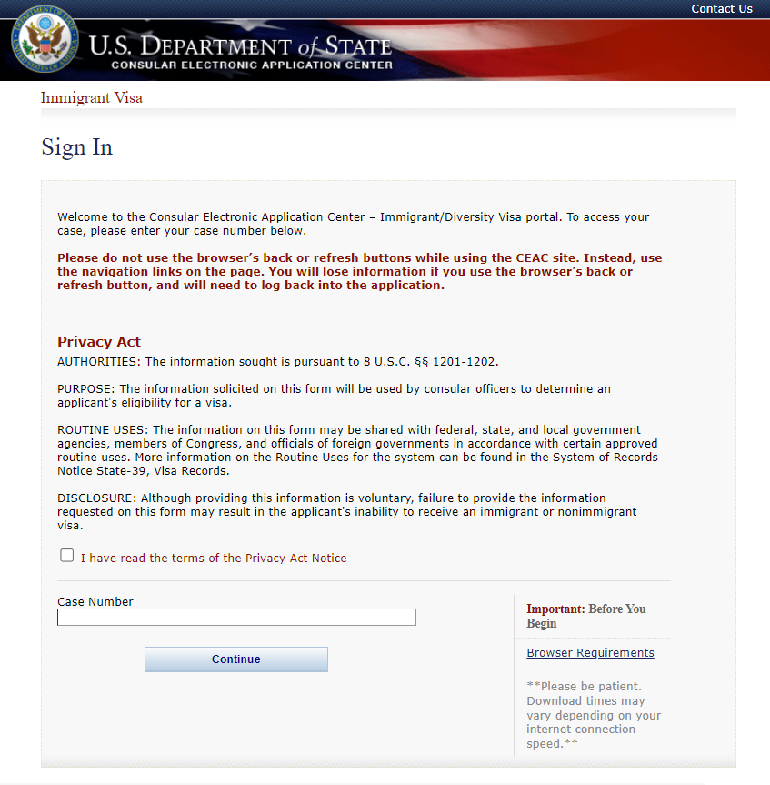 美国移民签证案件在线查询系统